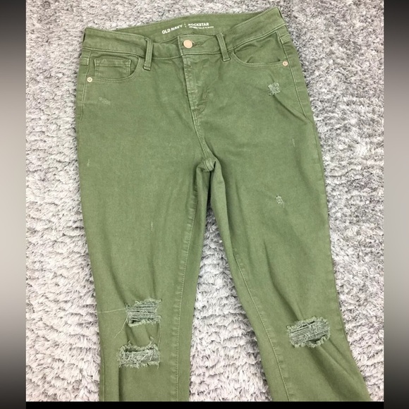 Olive Green Distressed Women's Jeans - Picture 3 of 5